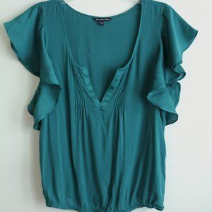Emerald Green Blouse with Silk, Flowy Sleeves